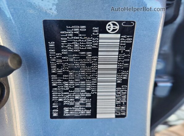 5YFFPRAE2LP068749 2020 TOYOTA COROLLA Blue Widok komory silnika