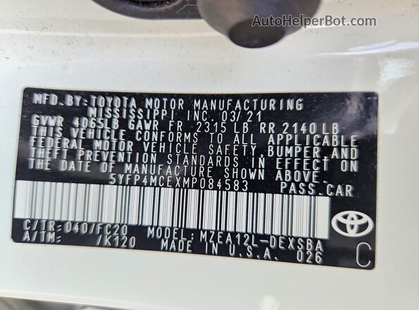 5YFP4MCEXMP084583 2021 TOYOTA COROLLA White Widok komory silnika