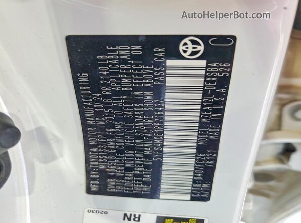 5YFS4MCE1RP216437 2024 TOYOTA COROLLA Белый Вид подкапотного пространства