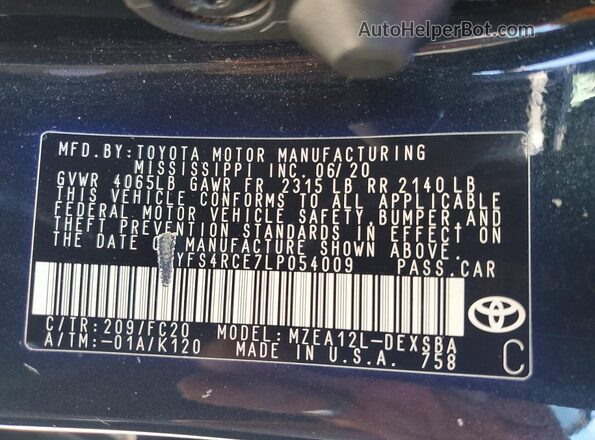 5YFS4RCE7LP054009 2020 TOYOTA COROLLA Черный Вид подкапотного пространства