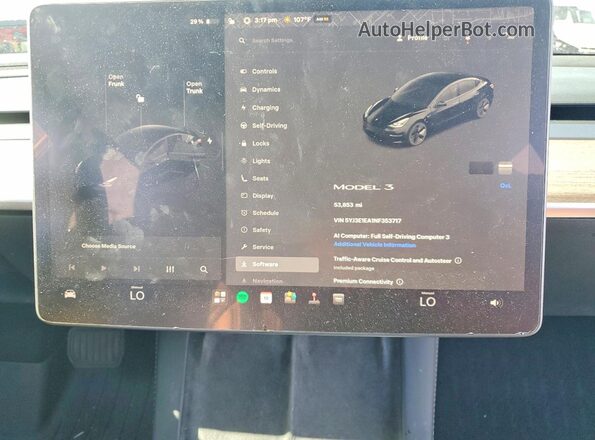 5YJ3E1EA1NF353717 2022 TESLA MODEL Black ხელსაწყოთა პანელის ხედი