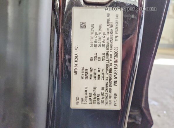 5YJ3E1EA1NF369335 2022 TESLA MODEL Black Widok komory silnika