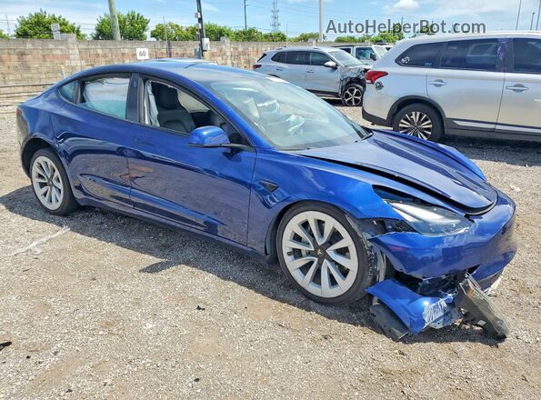 5YJ3E1EA2NF372292 2022 TESLA MODEL Blue წინა მარჯვენა