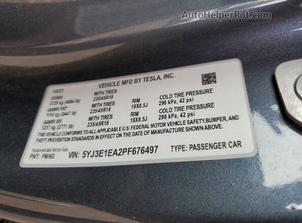 5YJ3E1EA2PF676497 2023 TESLA MODEL Gray Вид підкапотного простору