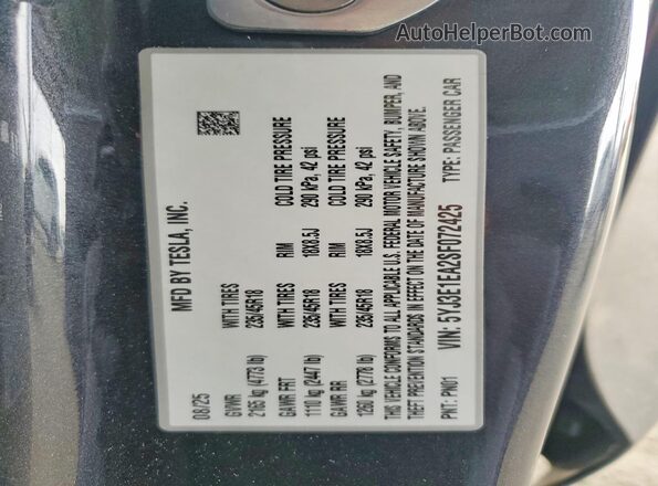 5YJ3E1EA2SF072425 2025 TESLA MODEL Black Engine compartment view