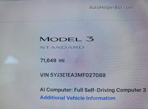 5YJ3E1EA3MF027089 2021 TESLA MODEL Black Widok zestawu wskaźników