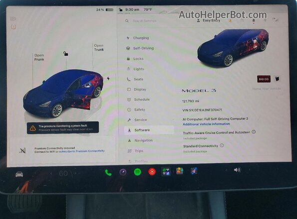 5YJ3E1EA3NF370471 2022 TESLA MODEL Blue Вид щитка приладів