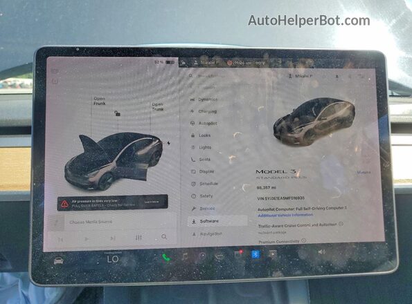 5YJ3E1EA5MF016935 2021 TESLA MODEL Charcoal Vista del cuadro de instrumentos