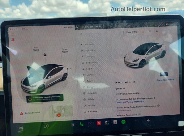 5YJ3E1EA5PF577270 2023 TESLA MODEL White Սարքավորումների վահանակի տեսք