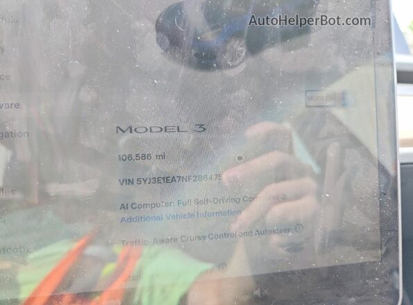 5YJ3E1EA7NF286475 2022 TESLA MODEL Blue Widok zestawu wskaźników