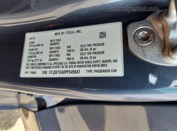 5YJ3E1EA8PF545641 2023 TESLA MODEL Угольный Вид подкапотного пространства