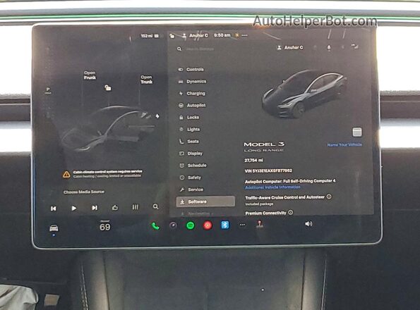 5YJ3E1EAXSF877962 2025 TESLA MODEL Charcoal Widok zestawu wskaźników