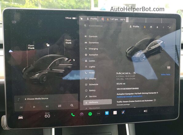 5YJ3E1EB0KF384882 2019 TESLA MODEL Черный Вид щитка приборов