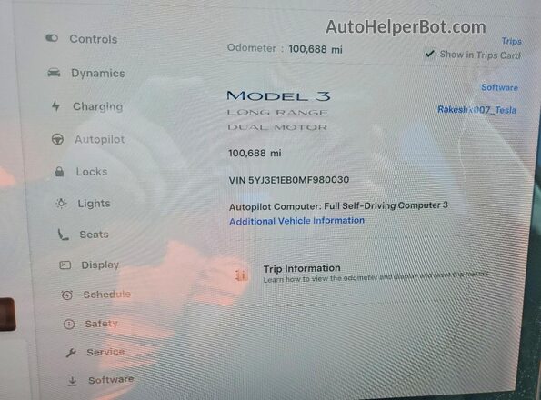 5YJ3E1EB0MF980030 2021 TESLA MODEL White Widok zestawu wskaźników