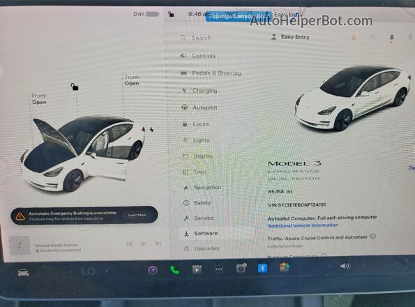 5YJ3E1EB0NF134191 2022 TESLA MODEL White Սարքավորումների վահանակի տեսք