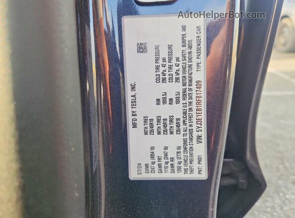 5YJ3E1EB1RF817409 2024 TESLA MODEL Gray Շարժիչի բաժամունքի տեսք
