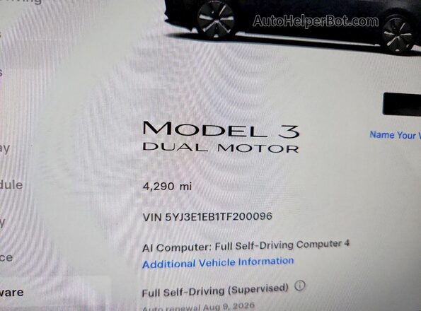 5YJ3E1EB1TF200096 2026 TESLA MODEL Black Vista del cuadro de instrumentos