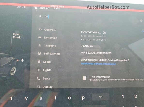 5YJ3E1EB2MF050470 2021 TESLA MODEL Black ხელსაწყოთა პანელის ხედი