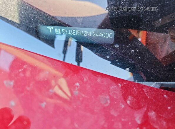 5YJ3E1EB2NF244000 2022 TESLA MODEL Red Engine compartment view