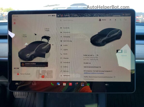 5YJ3E1EB2PF628779 2023 TESLA MODEL Gray Սարքավորումների վահանակի տեսք