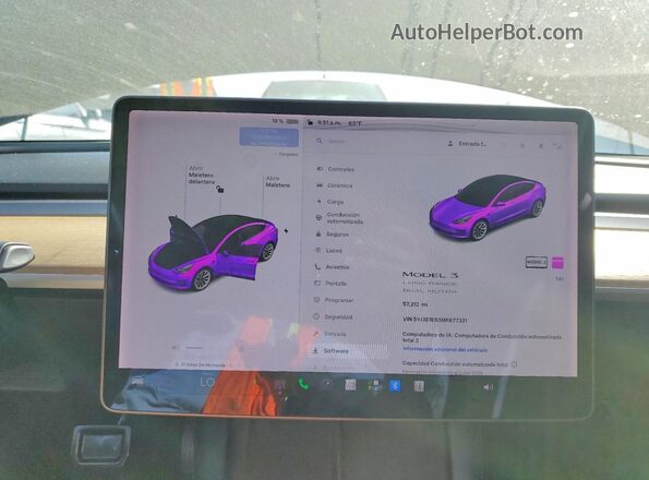 5YJ3E1EB3MF877331 2021 TESLA MODEL Black ხელსაწყოთა პანელის ხედი
