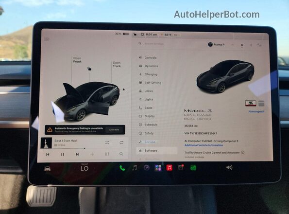 5YJ3E1EB3MF939147 2021 TESLA MODEL Gray Vista del cuadro de instrumentos