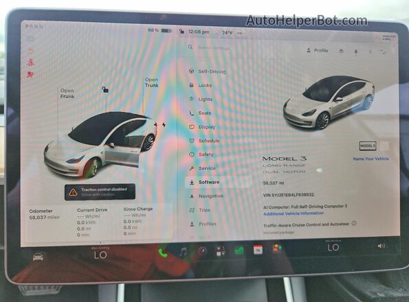 5YJ3E1EB4LF638532 2020 TESLA MODEL White Widok zestawu wskaźników