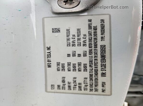 5YJ3E1EB4MF858593 2021 TESLA MODEL Белый Вид подкапотного пространства