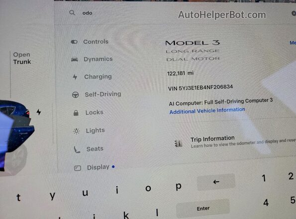 5YJ3E1EB4NF206834 2022 TESLA MODEL Red Vista del cuadro de instrumentos