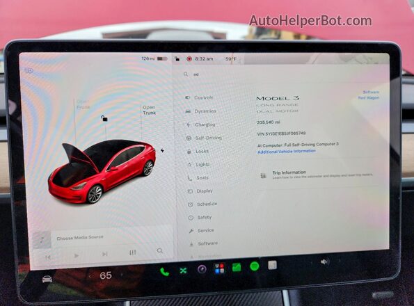 5YJ3E1EB5JF065749 2018 TESLA MODEL Red ხელსაწყოთა პანელის ხედი