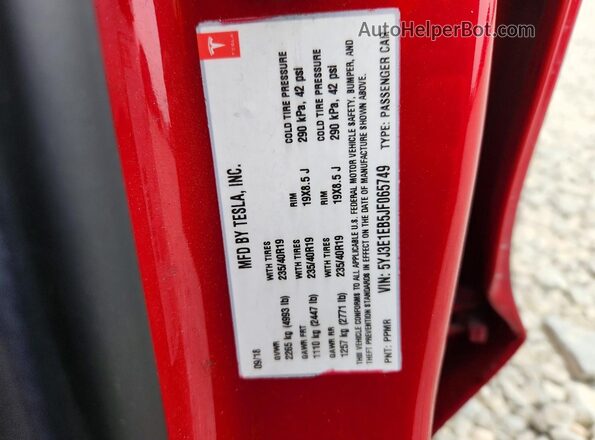 5YJ3E1EB5JF065749 2018 TESLA MODEL Red ძრავის განყოფილების ხედი