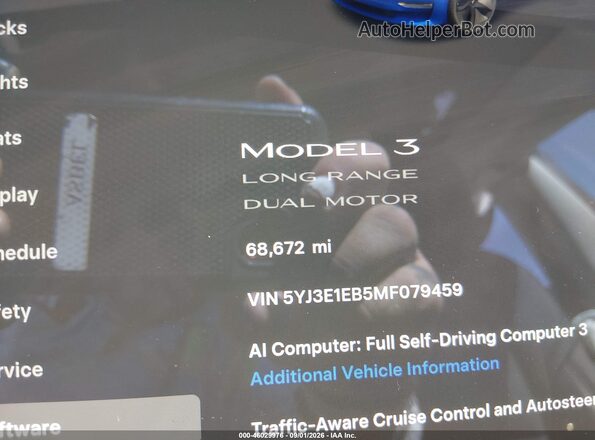 5YJ3E1EB5MF079459 2021 TESLA MODEL 3 Blue 