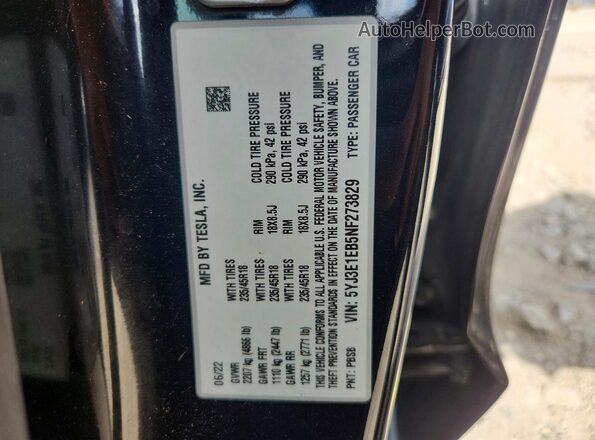 5YJ3E1EB5NF273829 2022 TESLA MODEL Black Engine compartment view