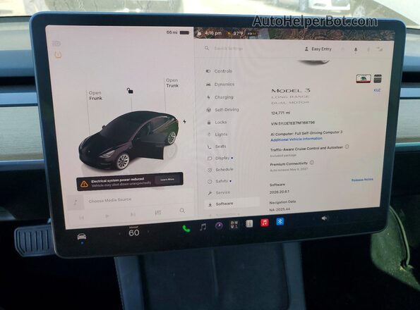5YJ3E1EB7NF166796 2022 TESLA MODEL Gray ხელსაწყოთა პანელის ხედი