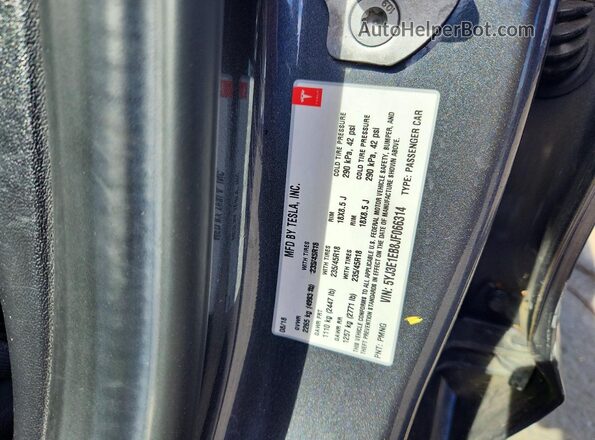 5YJ3E1EB8JF066314 2018 TESLA MODEL Charcoal Շարժիչի բաժամունքի տեսք