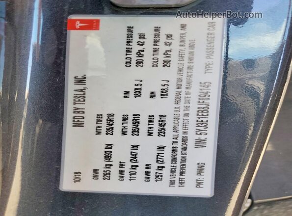 5YJ3E1EB8JF094145 2018 TESLA MODEL Серый Вид наклейки с VIN-кодом