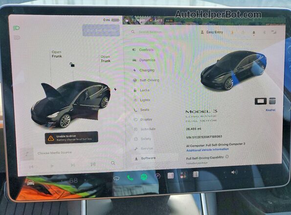 5YJ3E1EB9KF189363 2019 TESLA MODEL Black Instrument cluster view