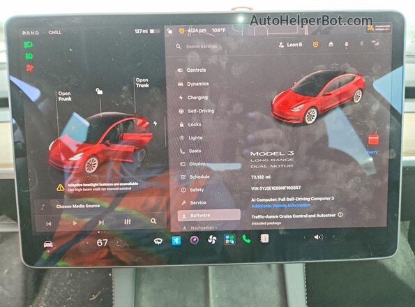 5YJ3E1EB9NF192557 2022 TESLA MODEL Красный Вид щитка приборов