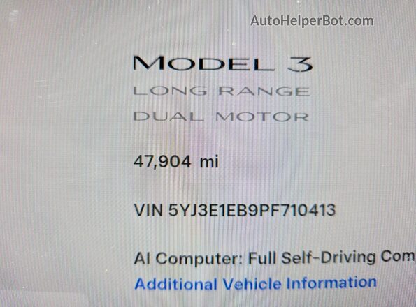 5YJ3E1EB9PF710413 2023 TESLA MODEL Black Սարքավորումների վահանակի տեսք
