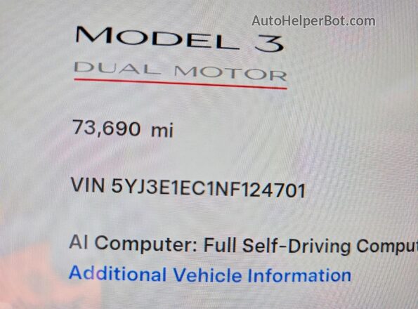 5YJ3E1EC1NF124701 2022 TESLA MODEL Charcoal Սարքավորումների վահանակի տեսք