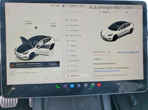 5YJ3E1EC2PF552134 2023 TESLA MODEL White Widok zestawu wskaźników