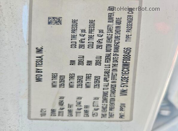 5YJ3E1ECXMF088456 2021 TESLA MODEL Белый Вид подкапотного пространства