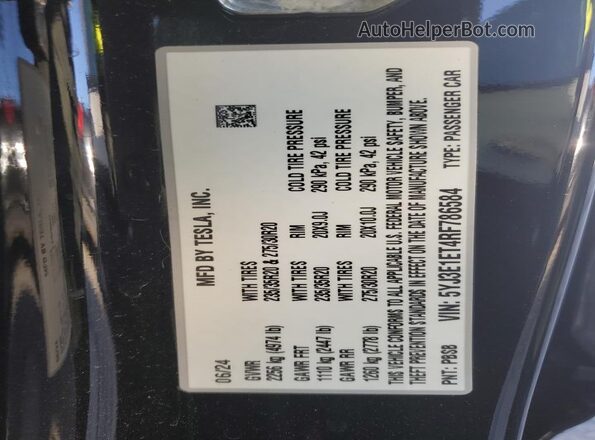 5YJ3E1ET4RF786584 2024 TESLA MODEL Black Vista del compartimento del motor