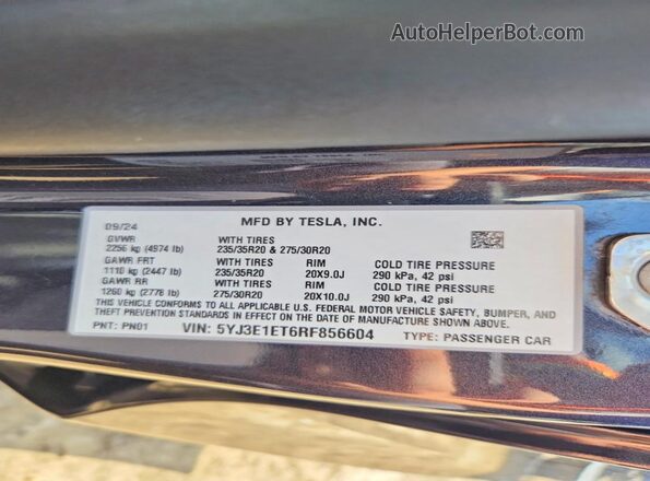 5YJ3E1ET6RF856604 2024 TESLA MODEL Blue Engine compartment view
