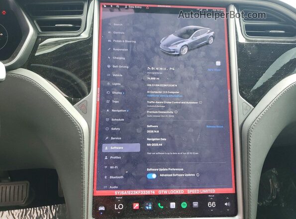 5YJSA1E23KF333674 2019 TESLA MODEL Серый Вид щитка приборов