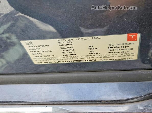 5YJSA1E23KF333674 2019 TESLA MODEL Серый Вид подкапотного пространства