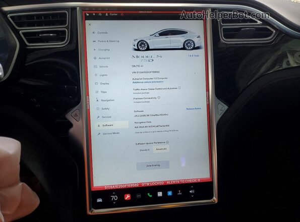 5YJSA1E25GF159582 2016 TESLA MODEL White ხელსაწყოთა პანელის ხედი
