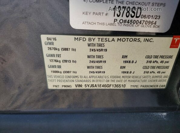 5YJSA1E46GF136510 2016 TESLA MODEL Серый Вид подкапотного пространства