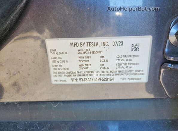 5YJSA1E54PF520164 2023 TESLA MODEL Gray VIN sticker view