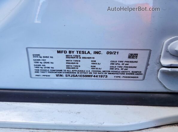 5YJSA1E59MF441973 2021 TESLA MODEL White Widok komory silnika